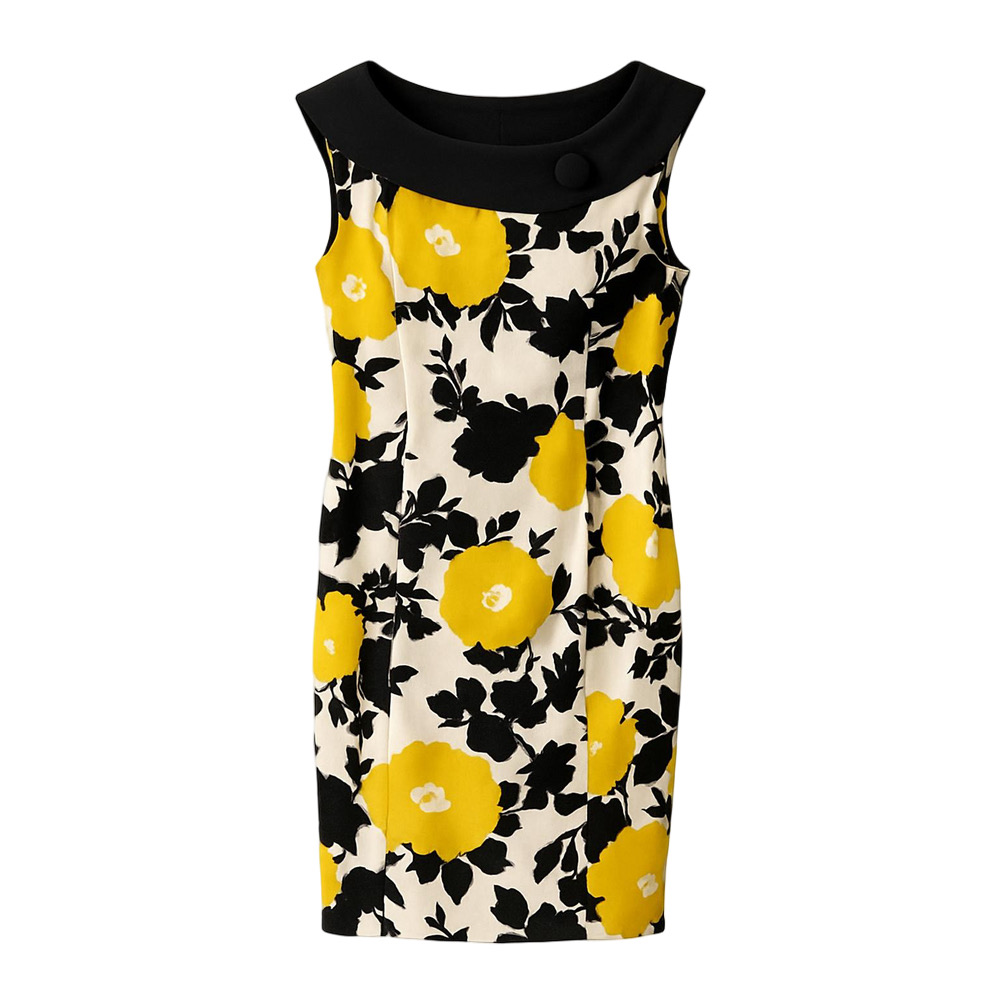 Kim Rogers Yellow and Black Floral Sleeveless Midi Dress